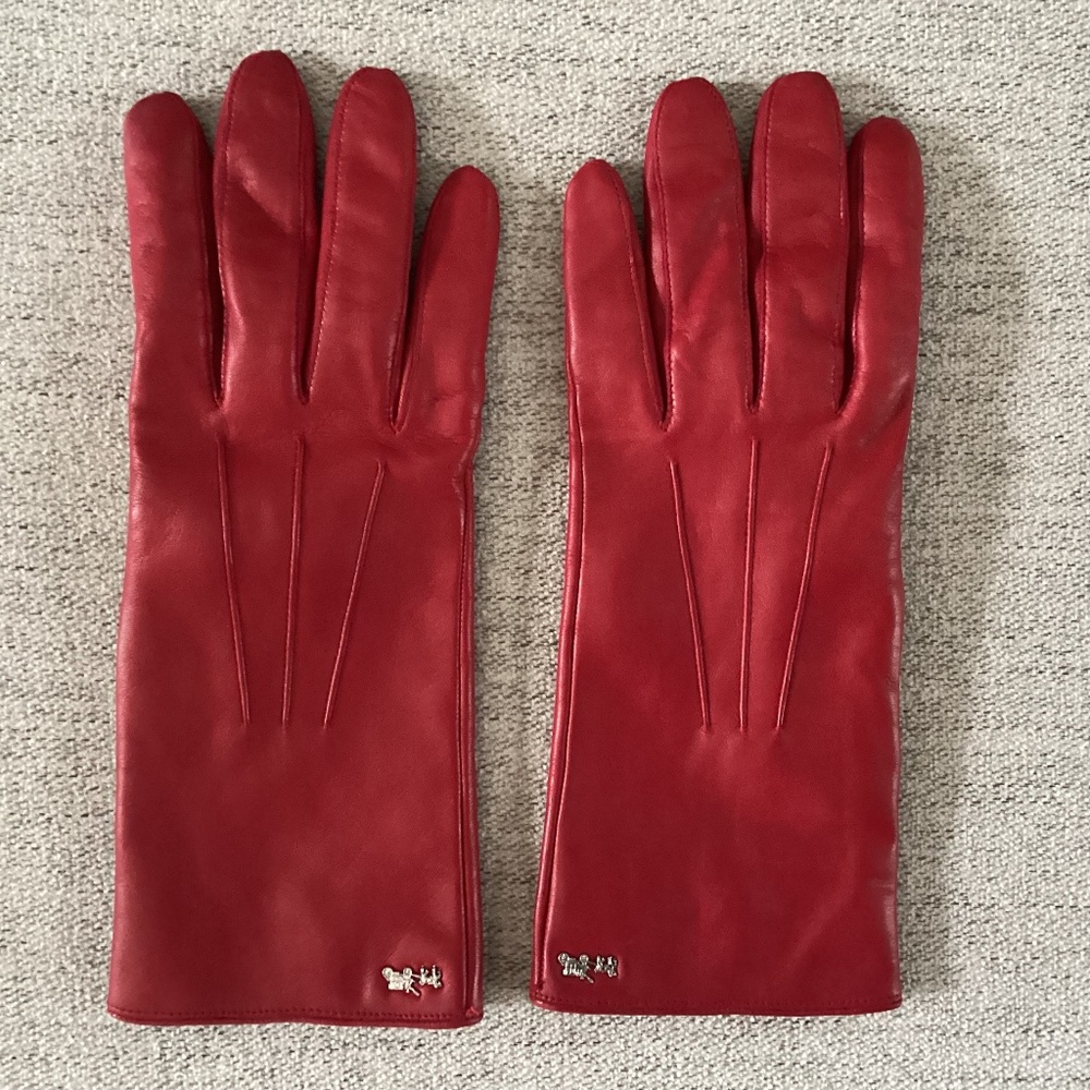 COACH red leather gloves size 8